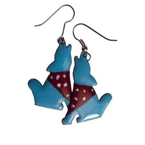 🌺 Western Coyote Enamel Dangle Earrings Turquoise Red Bandana Cowgirl Southwest